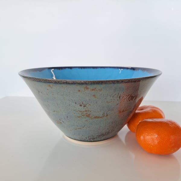 HAND MADE STONEWARE BOWL - glazed in an azure blue