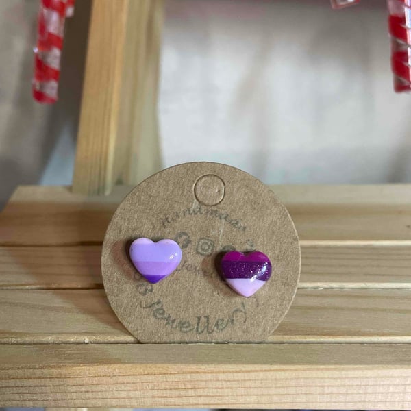 Handmade Polymer Clay Purple Stripped Stud Earrings 