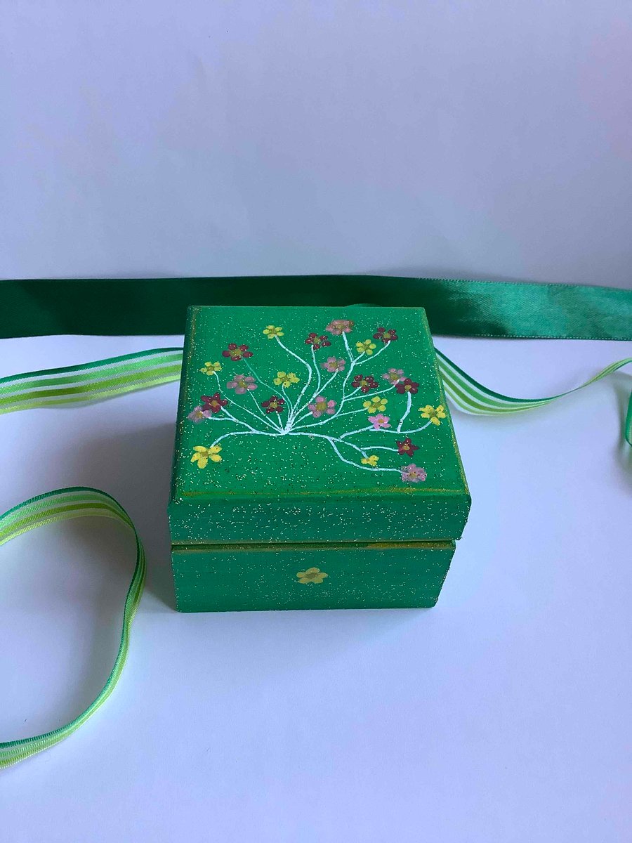 Hand painted green wooden box