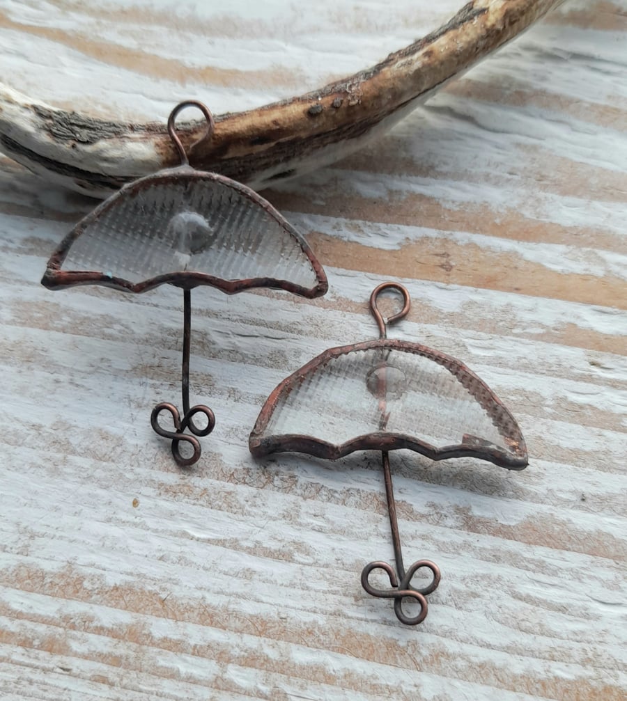 Handmade Pair of Stained Glass Umbrella Charms 