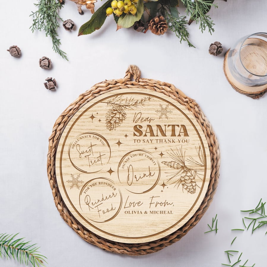 Christmas Eve Santa Tray - Personalised Wooden Santa Claus Treat Board From Kids