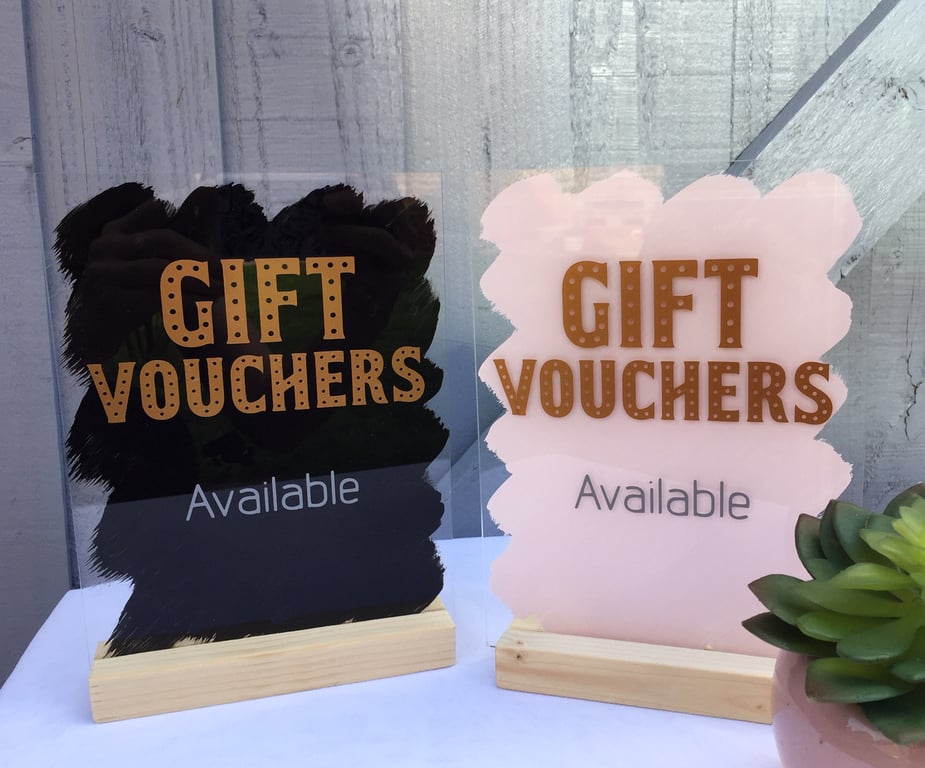 Handpainted GIFT VOUCHERS Acrylic A5 SIGN Art Deco style beauty nail salon spa