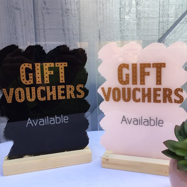 Handpainted GIFT VOUCHERS Acrylic A5 SIGN Art Deco style beauty nail salon spa