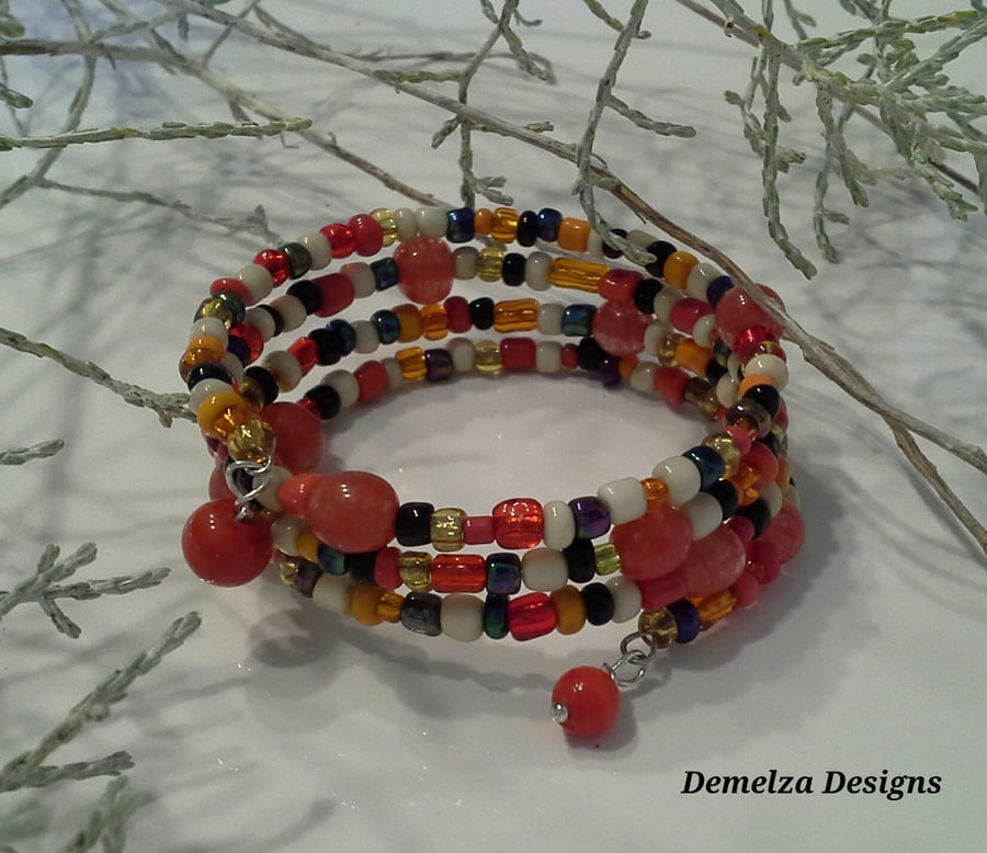Orange Multicoloured Vibrant Wrap Seed Bead Bracelet (HELP A CHARITY)