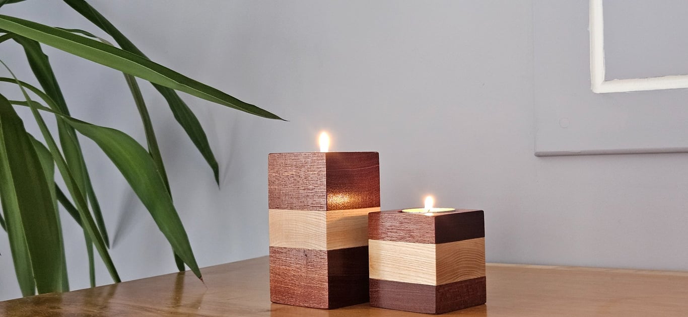 Mahogany and ash tealight holder - seconds