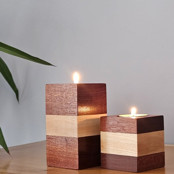 Mahogany and ash tealight holder - seconds