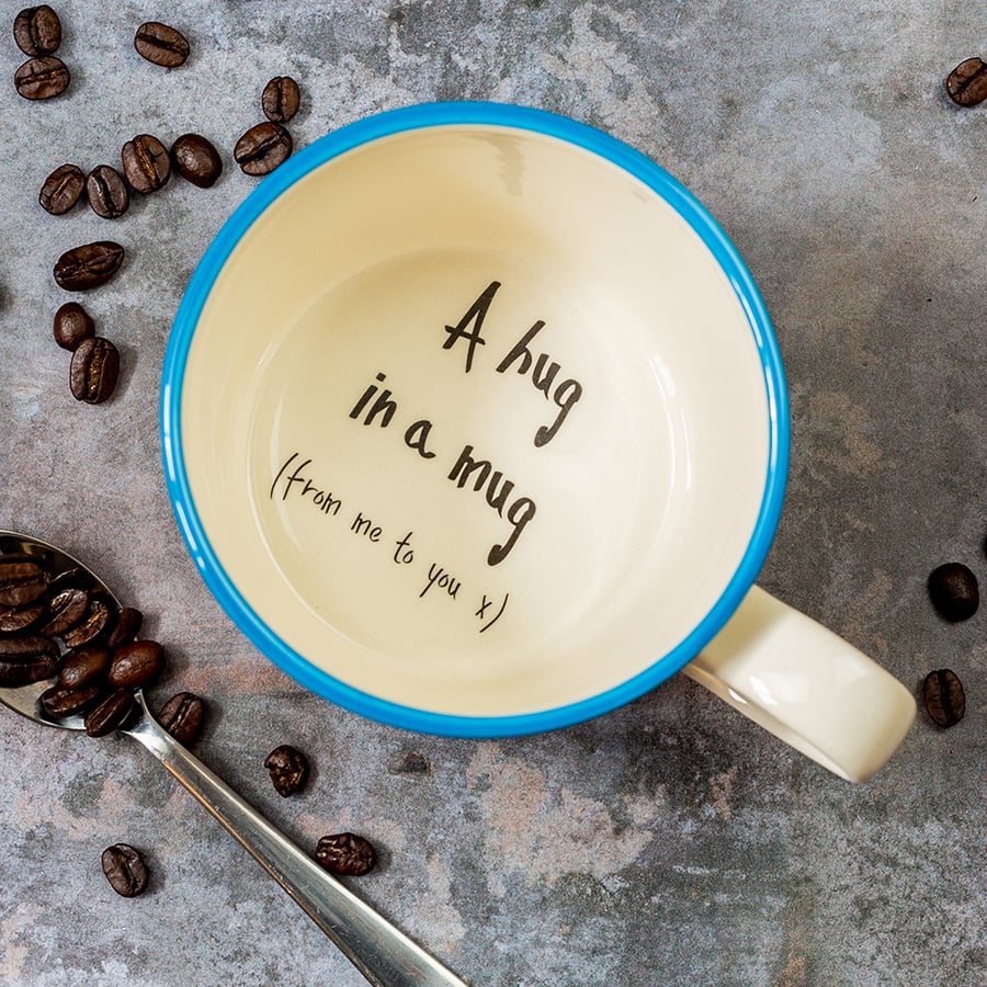 A hug in a mug secret message cup