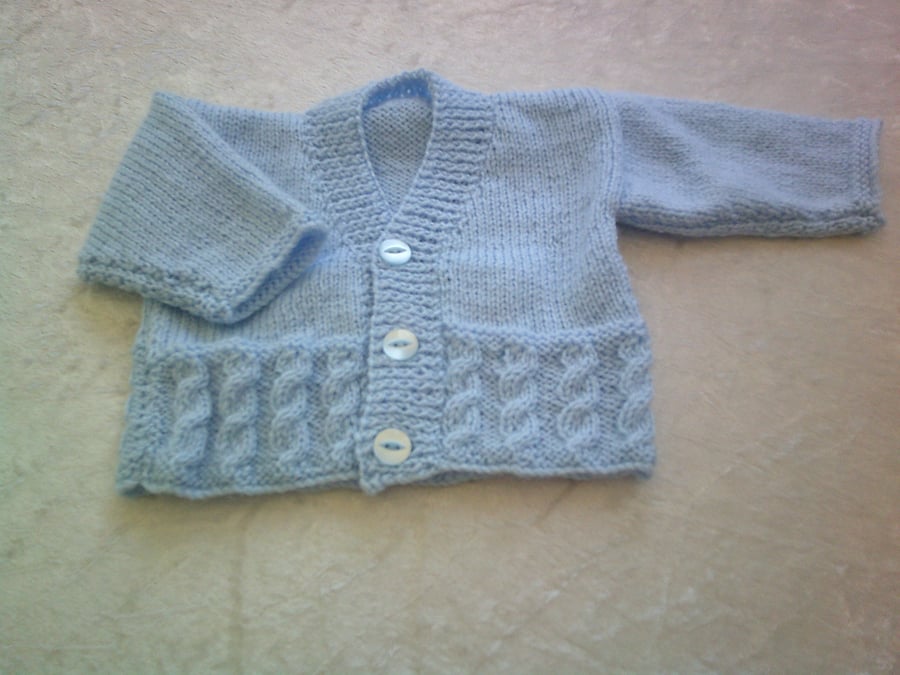 14 Inch Pale Blue Cardigan with Cable Detail
