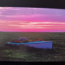 A6 blank greetings card: Hoylake flower-boat sunset photograph