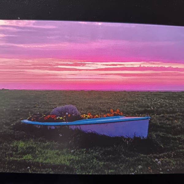 A6 blank greetings card: Hoylake flower-boat sunset photograph