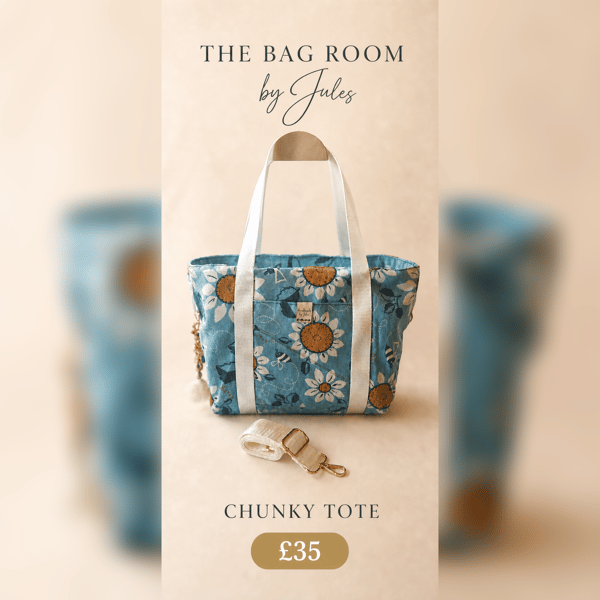 Blue Sunflower Chunky Tote Bag