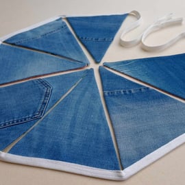 Reversible Bunting - vintage denim jeans and upcycled football print