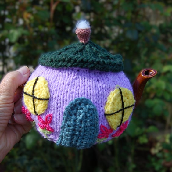 Country cottage tea cosy - hand embroidered, to fit a tea for one or two  teapot