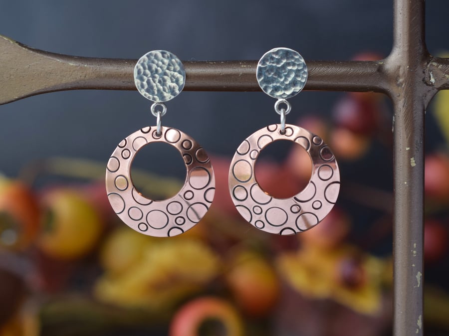 Contemporary Silver and copper dangle earrings