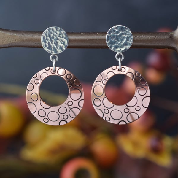 Contemporary Silver and copper dangle earrings