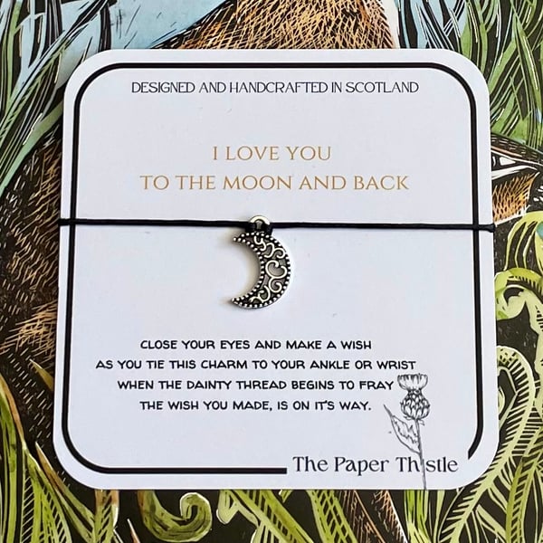 Love you to the moon and back, moon Charm Wish Strings -personalised