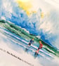 original hand painted print of children on a Cornwall Beach Greeting Card - Image 2