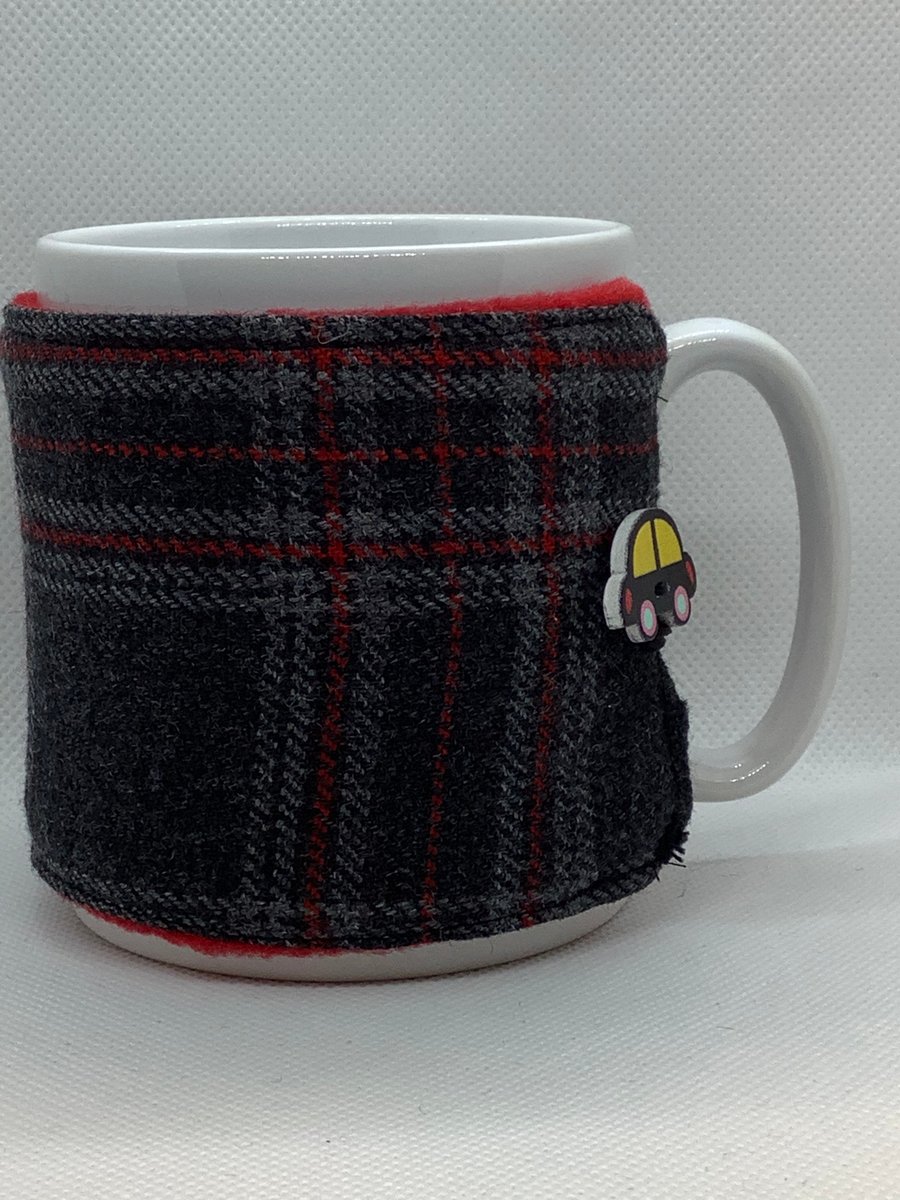 Fine Grey Tweed  Coffee Mug Cosie, Grey Tweed Mug Wrap