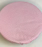 One extra large reusable bowl cover to fit a mixing bowl. Pink check