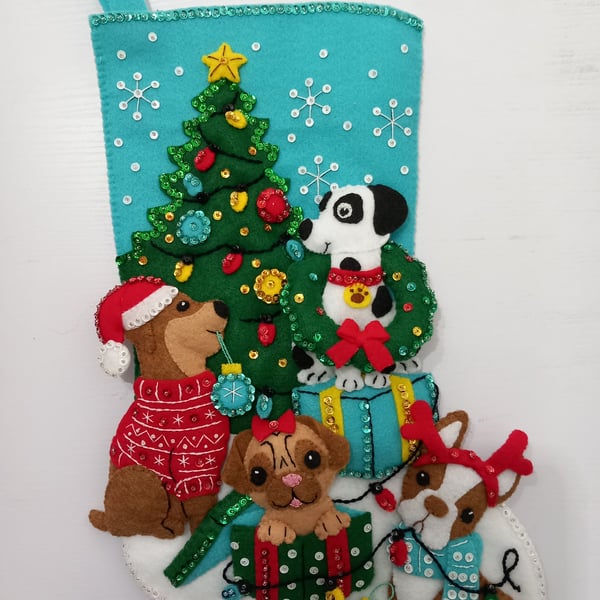 Bucilla Christmas Dogs FINISHED Christmas Stocking - Can be Personalised