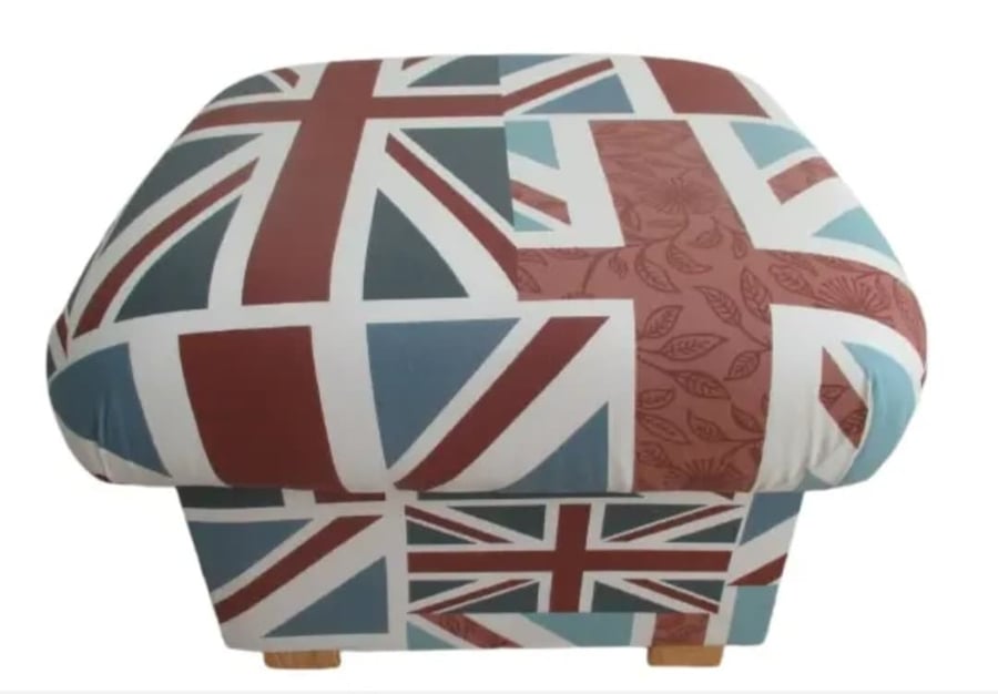 Storage Footstool Fryetts Union Jack Fabric British Flag Pouffe Red White Blue 