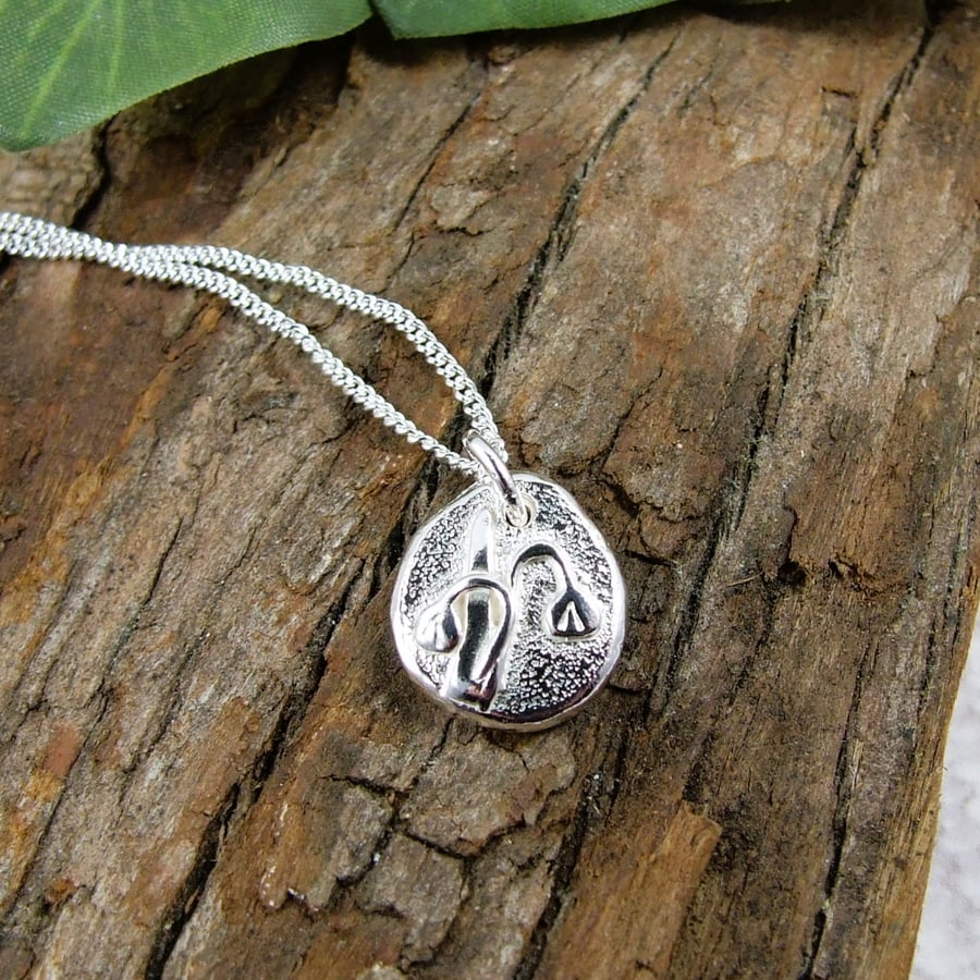 Sterling Silver Pebble Necklace with Snowdrops