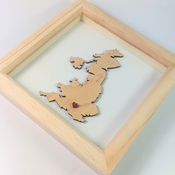 Valentine's Framed United Kingdom Personalised Location Map with custom heart