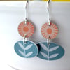 Flower and leaf earrings in orange and grey