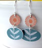 Flower and leaf earrings in orange and grey - Image 1