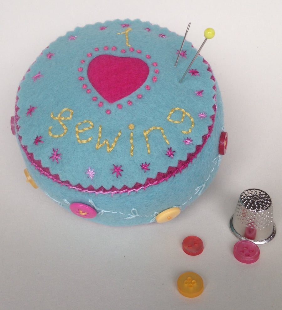 "I Love Sewing" Wool Felt Pincushion