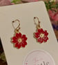 Red Cherry Blossom Dangle Earrings, Enamel Sakura Charms, Handmade Jewellery - Image 2