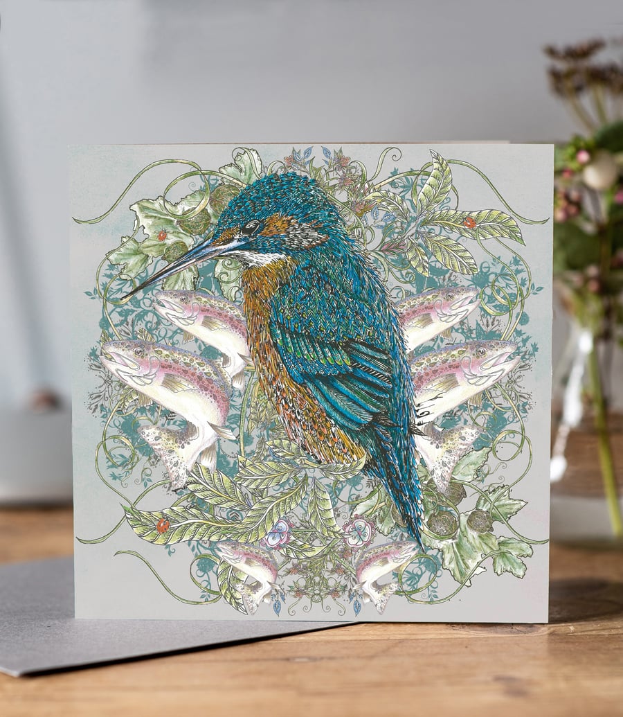 Kingfisher Greeting card (grey background)
