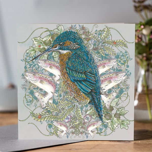 Kingfisher Greeting card (grey background)