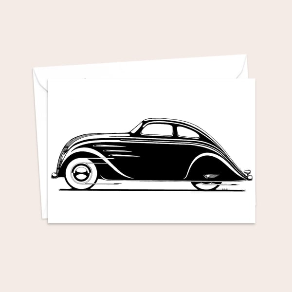 Classic Car Greeting Card: Pen and Ink Illustration of an Art Deco Design (412)