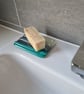Small turquoise, grey and cream fused glass soap dish - Image 4