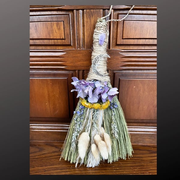 Celestial Altar Besom Broom Wiccan Pagan Witch Cleansing Spell Ritual Amethyst