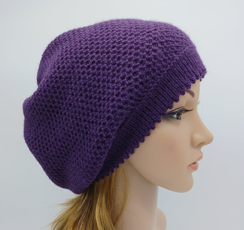 Alpaca hat for women, knitted baggy beanie, handmade slouchy beanie