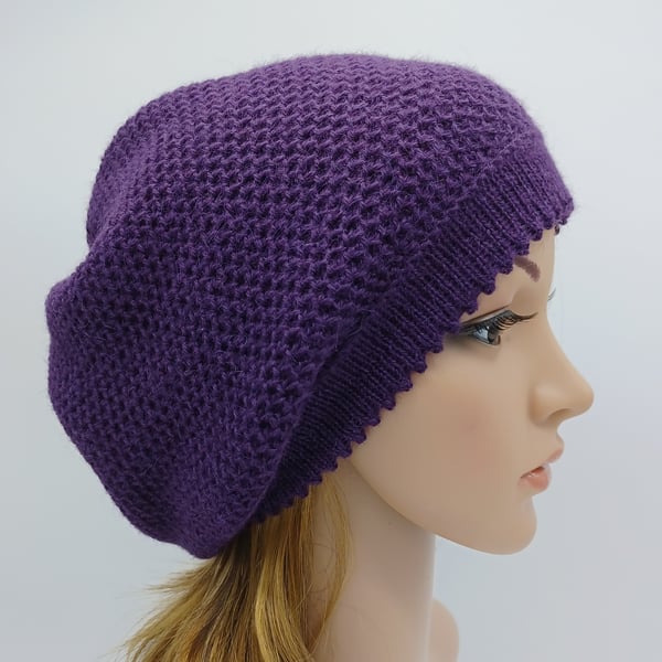 Alpaca hat for women, knitted baggy beanie, handmade slouchy beanie
