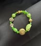 Handmade green & gold bracelet 16cm. 