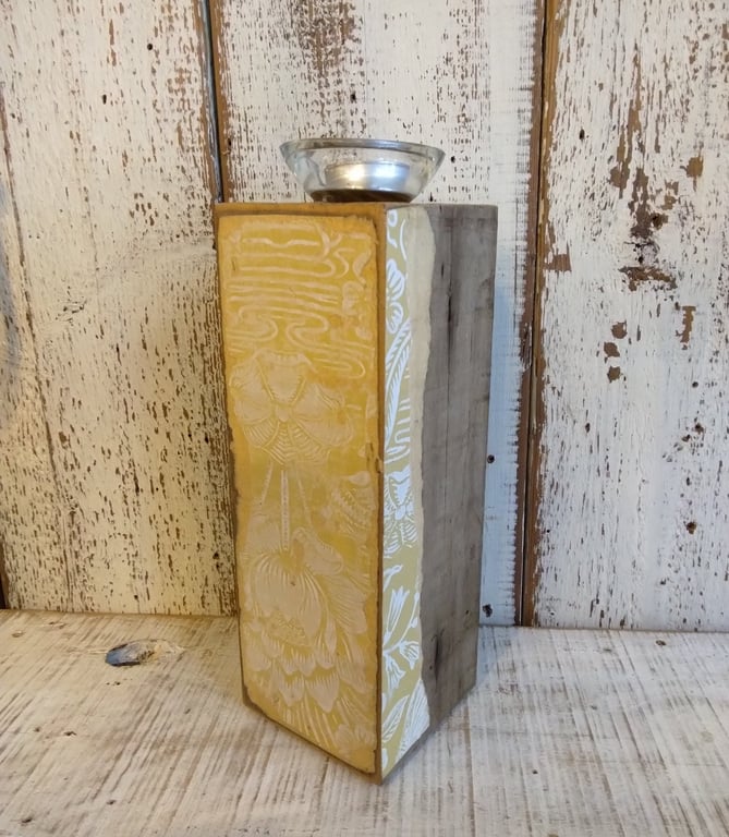 Handmade Wooden Tealight Holder, Vintage Floral Candle Holder