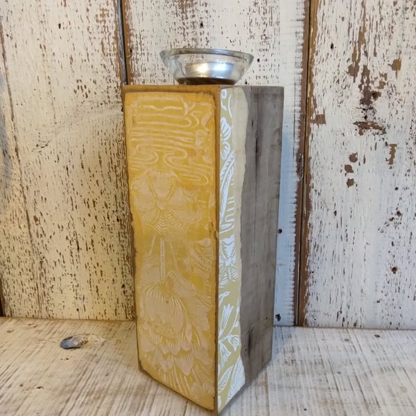 Handmade Wooden Tealight Holder, Vintage Floral Candle Holder