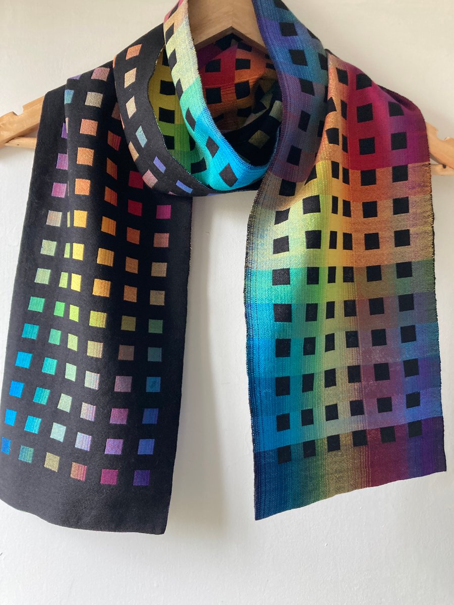 Spectrum Hand Woven Silk Doubleweave Scarf or Wall Hanging