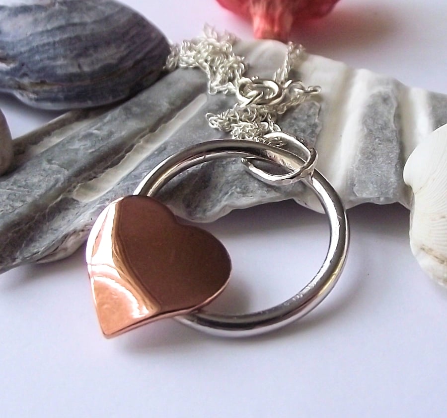 Silver and copper heart pendant