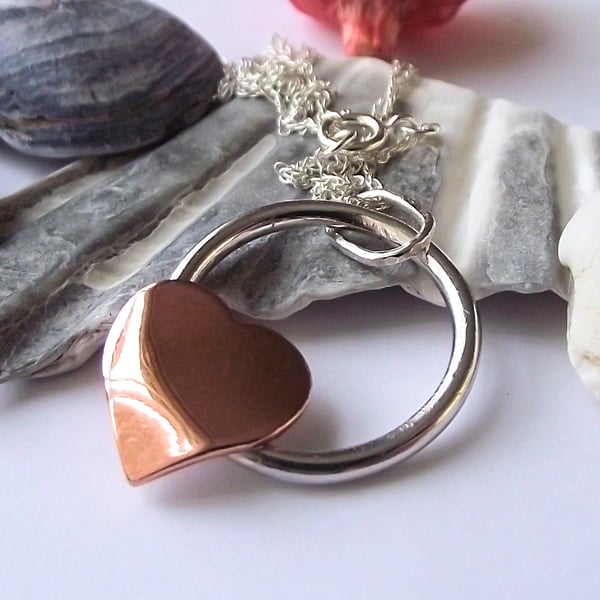 Silver and copper heart pendant