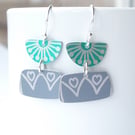 Jade and grey retro flower earrings 