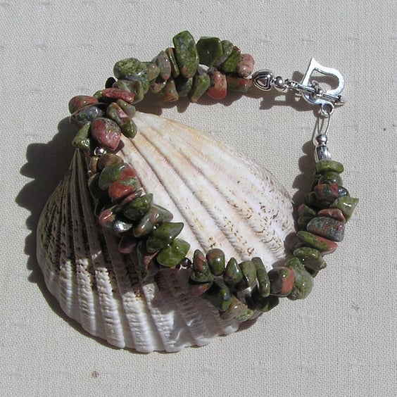 Unakite Crystal Gemstone Beaded Bracelet "Teagan"