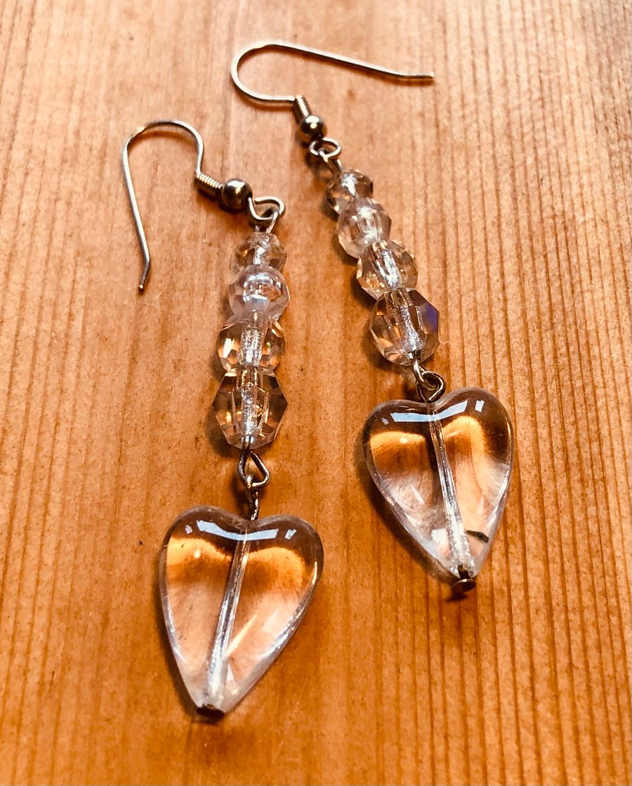 Clear heart earrings 