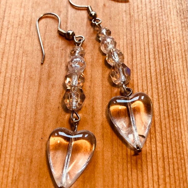 Clear heart earrings 