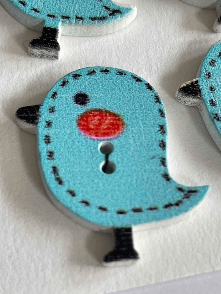6 little Pale Blue Bird Buttons 