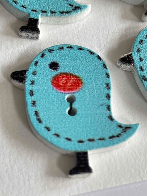 6 little Pale Blue Bird Buttons 
